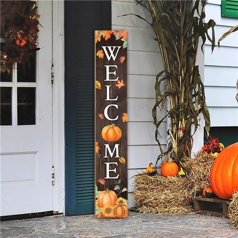 Fall Porch‎ Sign Welcome Sign For Front Porch Maple Leaf Pumpkin Sunflower Home